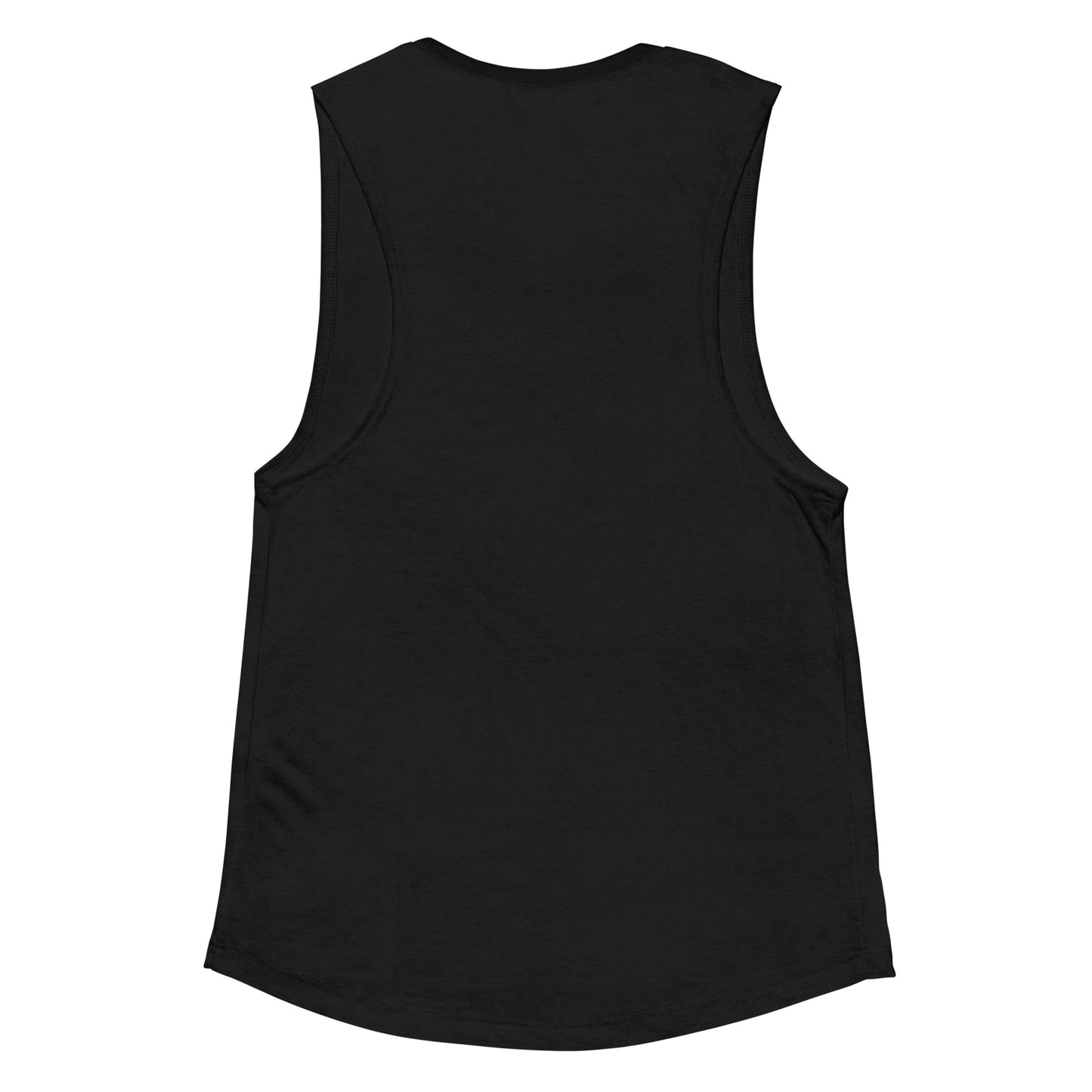Back view of a women's black tank top by Wizard Prints Shop