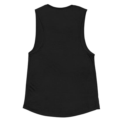 Back view of a women's black tank top by Wizard Prints Shop