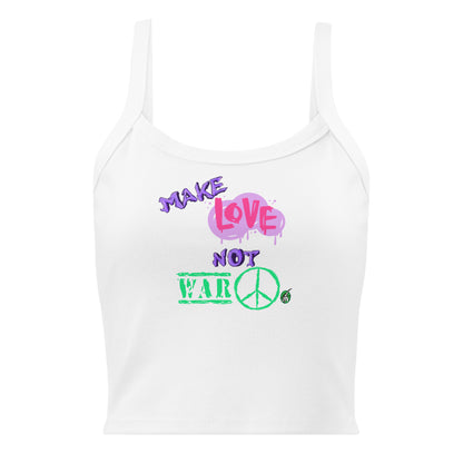 Women's white tank top with Make Love Not War slogan part of the Festival Outfit Ideas from Wizard Prints Shop