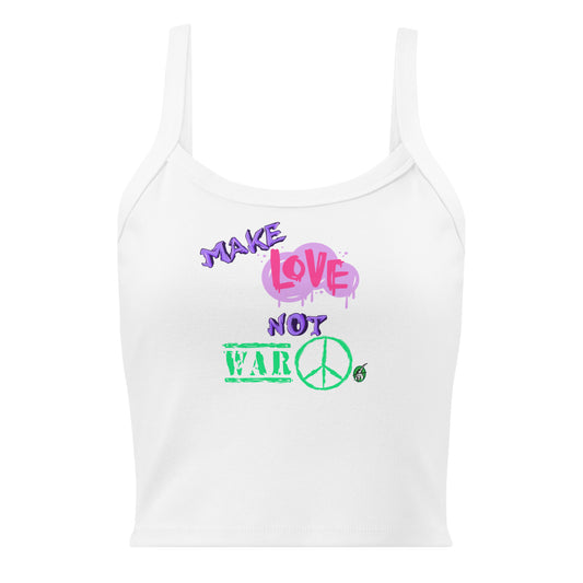 Women's white tank top with Make Love Not War slogan part of the Festival Outfit Ideas from Wizard Prints Shop