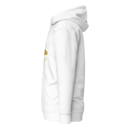 Side view of a women's white hoodie by Wizard Prints Shop