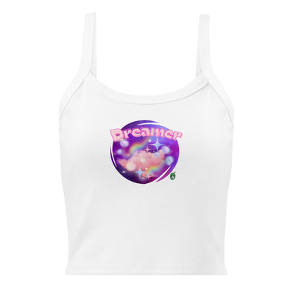 Women's white tank top by Wizard Prints with a printed graphic of a galaxy background and the word Dreamer on top.