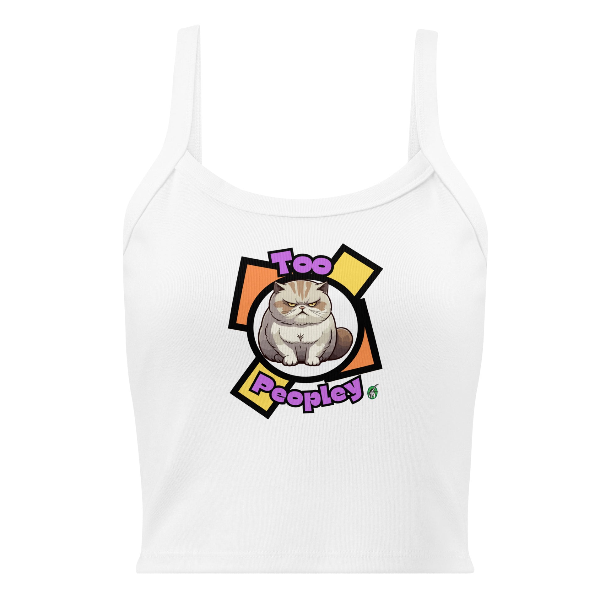 Women's white tank top by Wizard Prints with a grumpy cat with the words, 'Too Peopley'
